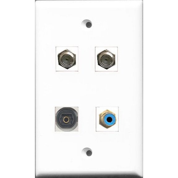 RiteAV 1 Port RCA Blue 2 Port Coax Cable TV- F-Type and 1 Port Toslink Wall Plate