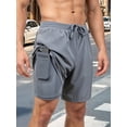 thumbnail image 3 of Men's Swim Trunks with Compression Liner Stretch Swimming Shorts with Pockets Light Gray M, 3 of 4