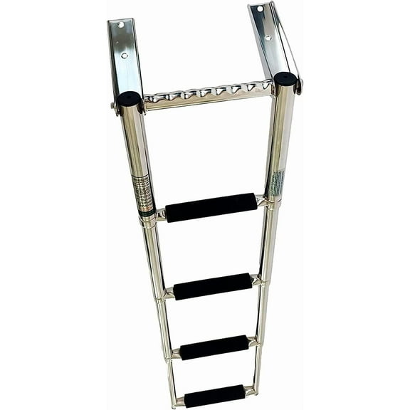 Marine City Stainless Steel 4-Step Telescoping Swim Ladder, Anti-Slip, Space-Saving Design, Supports 400 lbs, for Boats, Ships, Marines, Pontoons Pack of 1