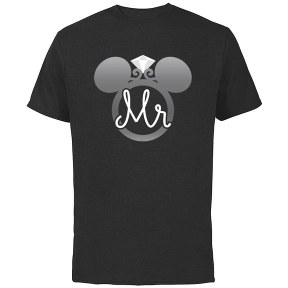 Disney Mickey Mouse Diamond Wedding Ring Husband Groom Mr - Short Sleeve Cotton T-Shirt for Adults - Customized-Black