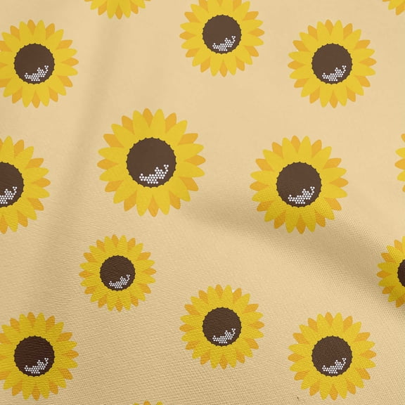 oneOone Georgette Viscose Light Beige Fabric Floral Sunflower Silhouette Sewing Material Print Fabric By The Yard 42 Inch Wide