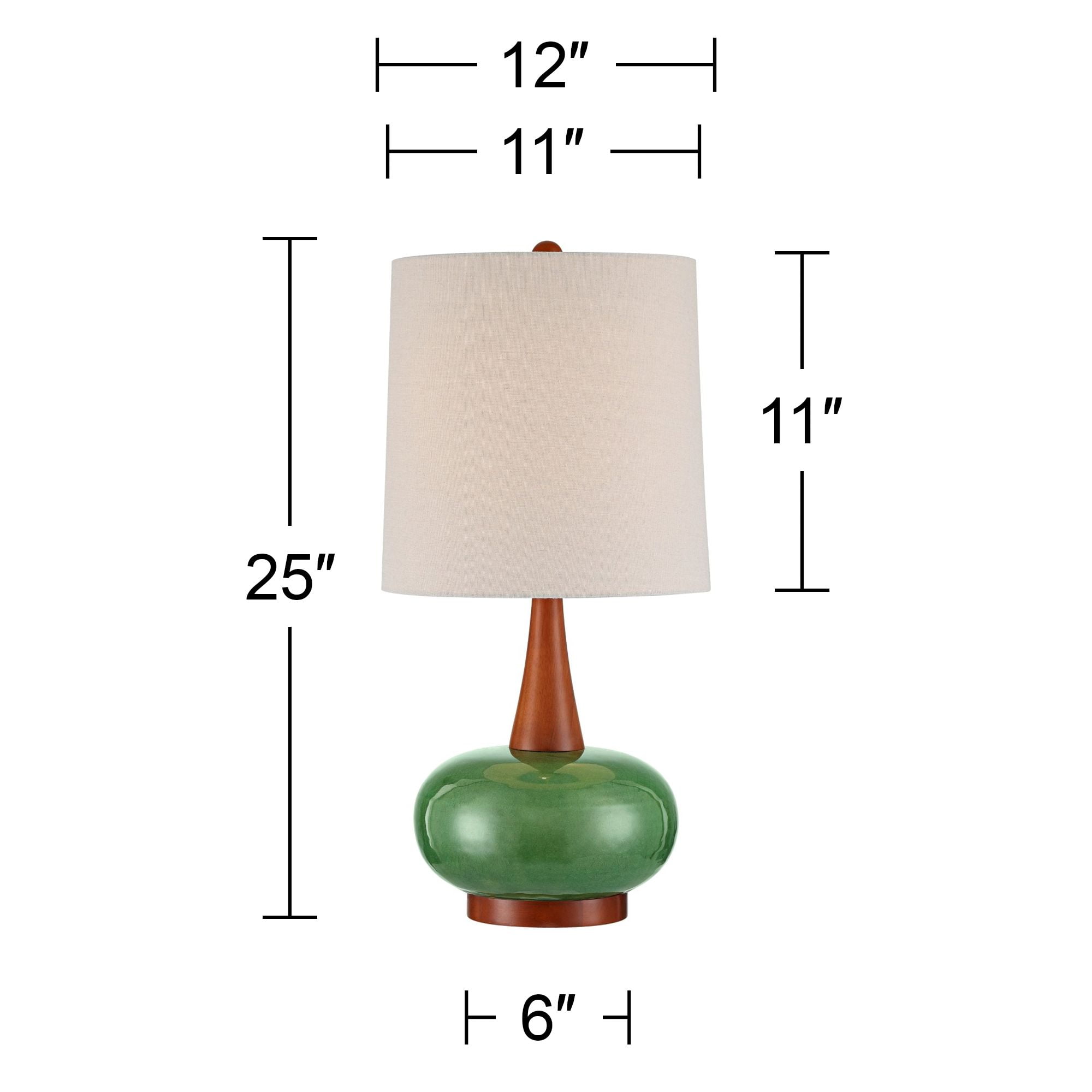 360 Lighting Andi 25" High Mid Century Modern 3-Way Table Lamp Green Ceramic Wood Single White Shade Living Room Bedroom Colors May Vary