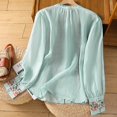 thumbnail image 3 of Uootdi Vintage Embroidered Linen Long Sleeve Shirts for Women Colorblock Button Down Blouse Versatile Business Casual Loose Tops Gift, 3 of 5
