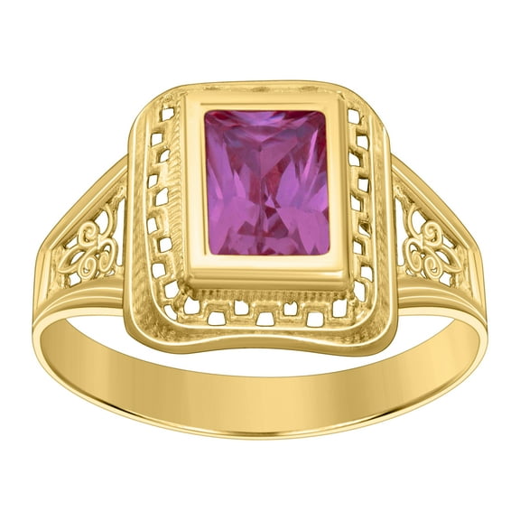 10kt 10k Yellow Gold Womens Pink Emerald-cut Cubic-Zirconia July Birthstone Ring