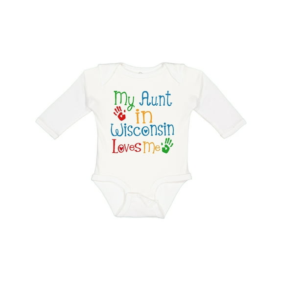 Inktastic My Aunt in Wisconsin Loves Me Boys or Girls Long Sleeve Baby Bodysuit