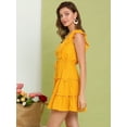 thumbnail image 3 of INSPIRE CHIC Women's V Neck Ruffle Trim Sleeve Button Front Casual Tiered Dress, 3 of 6