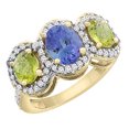 thumbnail image 1 of 14K Yellow Gold Natural Tanzanite & Lemon Quartz 3-Stone Ring Oval Diamond Accent, size 5.5, 1 of 2
