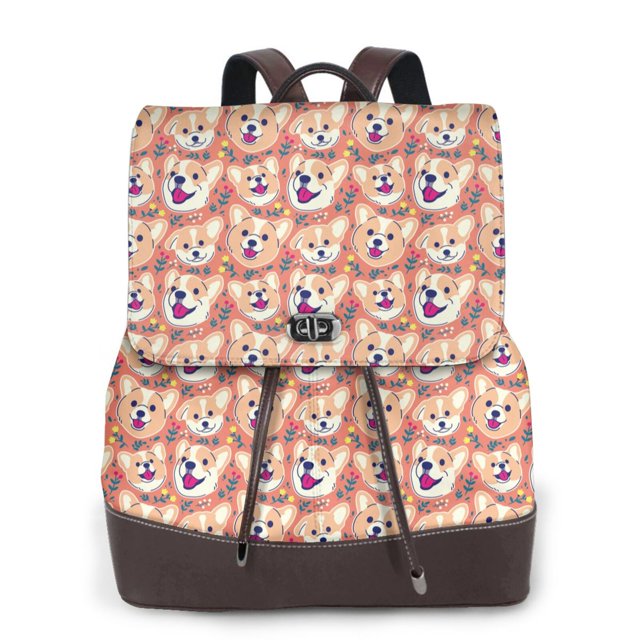 Fotbe Corgi Head with Floal Mochila Bolso con Estampado para Mujer, Mochila Antirrobo de Nylon Impermeable, Bolsa Ligera de Hombro