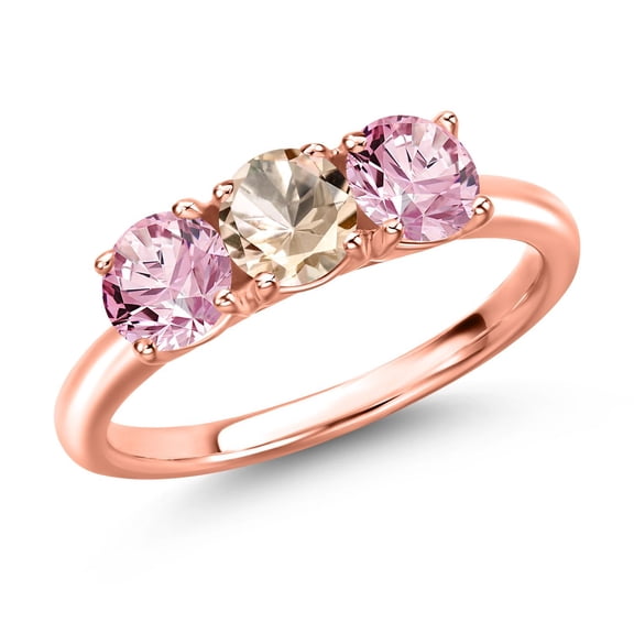 Gem Stone King 18K Rose Gold Plated Silver Peach Morganite and Pink Lab Grown Diamond Engagement Ring for Women | 1.40 Cttw | Round 5MM | Gemstone October Birthstone | Size 9