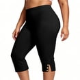 thumbnail image 2 of Noric Women's Plus Size High Waisted Capri Leggings with Side Button Slit Yoga Pants Tummy Control Workout Activewear, 2 of 6