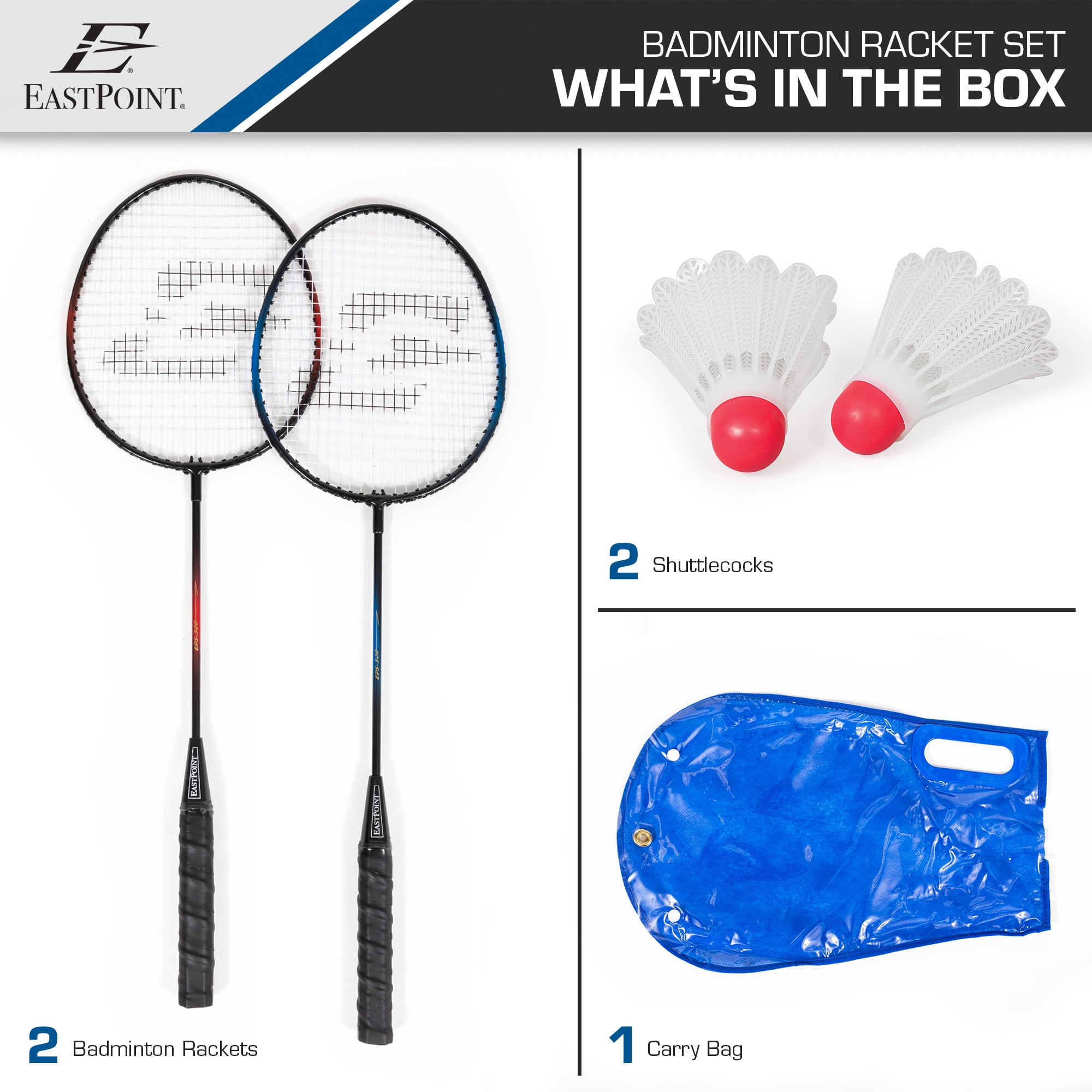 Sports 2 Player Badminton Racket Set Includes 2 Racquets and 2 Shuttlecocks