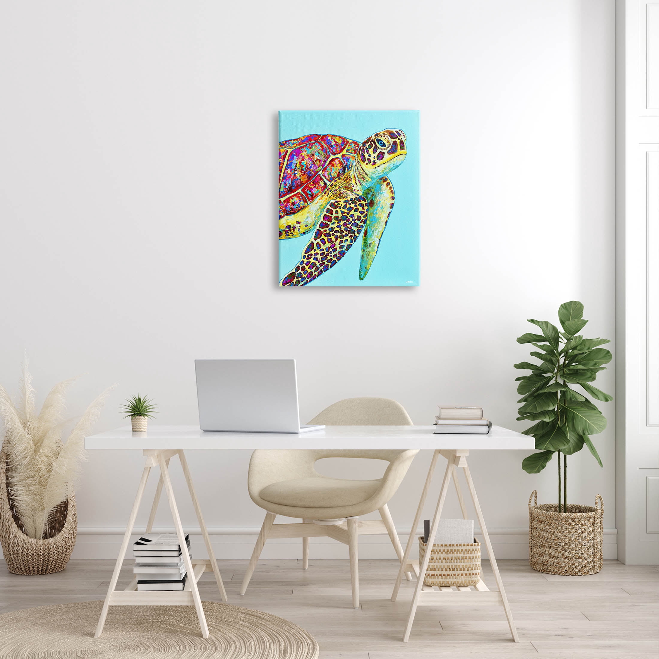 Swimming Sea Turtle Turquoise Accent Animals & Insects Graphic Art Gallery Wrapped Canvas Print Wall Art