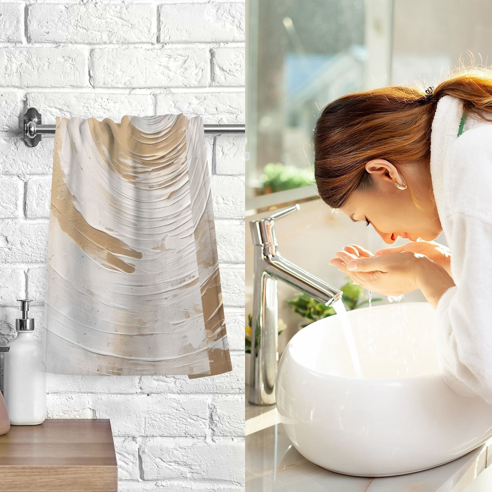 Circle Marble Hand Towel Bath Towels Face Towels Cotton Absorbent for Home Hotel Spa Swimming Yoga Sports Decorative Towel Set of 2