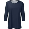 thumbnail image 3 of Womens Tops 3/4 Sleeve Round Neck Loose Casual Crewneck Cute Shirts Trendy Blouses Three Quarter Length Tshirts Tunic Tops Summer Pullover, 3 of 4