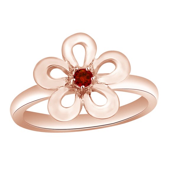 AFFY Round Simulated Garnet Flower Ring in 14k Rose Gold Over Sterling Silver Ring Size - 7.5