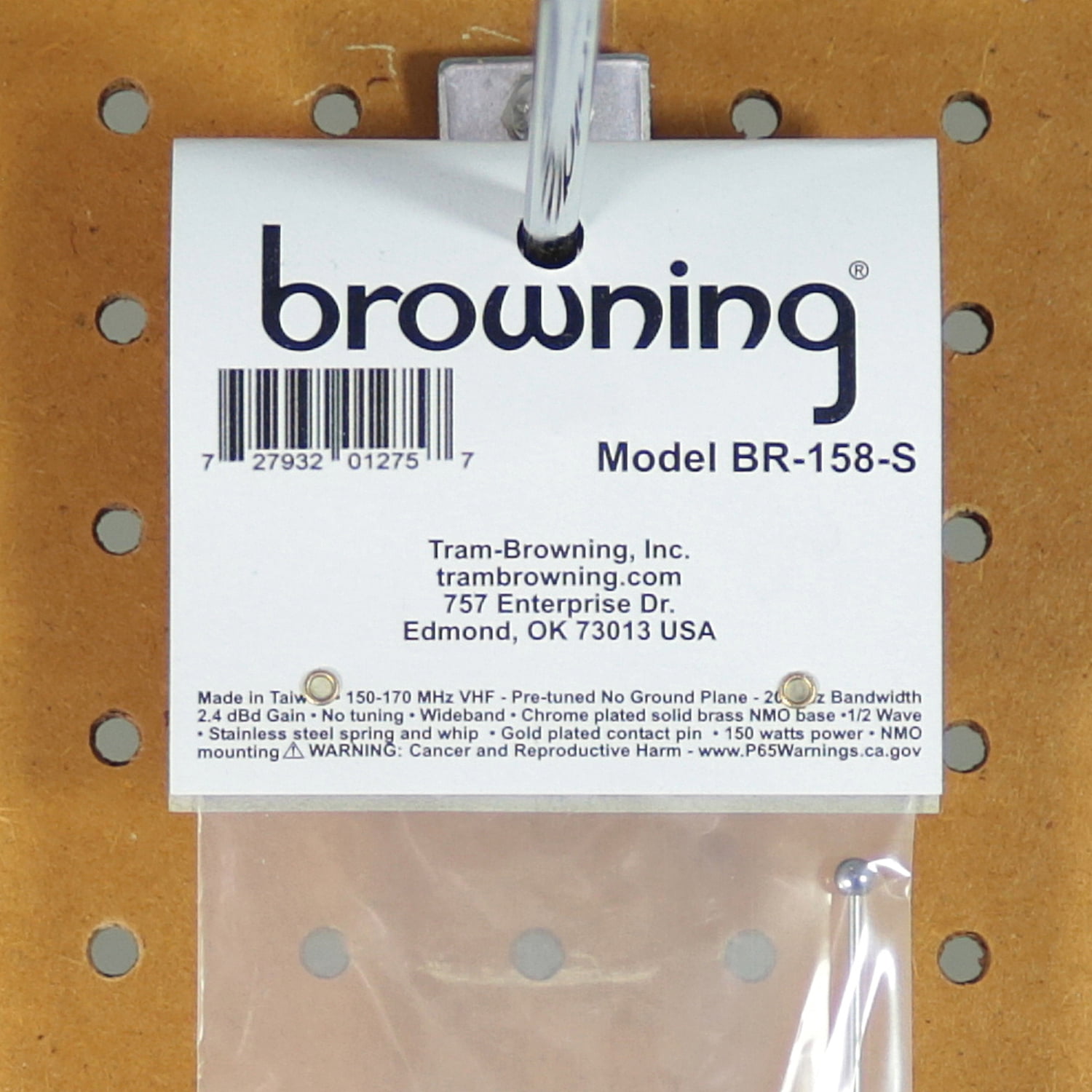 Browning 200-Watt Pretuned Wide-Band 144 MHz to 174 MHz 2.4-dBd-Gain VHF Silver Antenna with Spring and NMO Mounting, BR-158-S