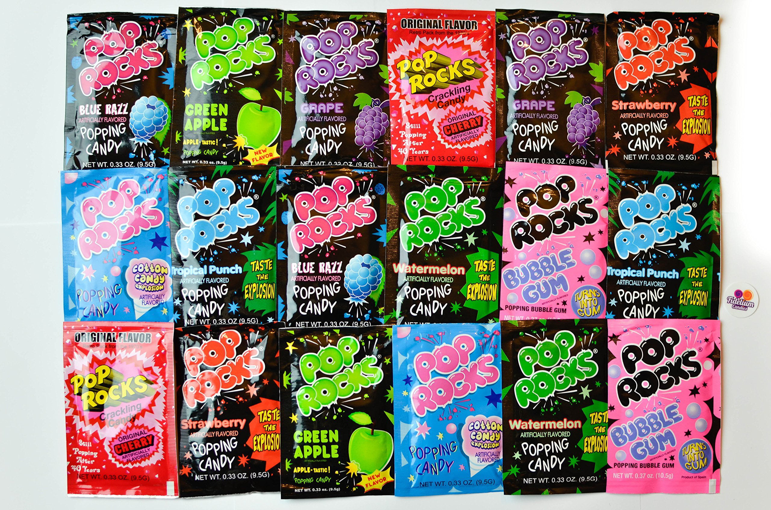 Pop Rocks Candy Ultimate 9 Flavor Assortment Bulk - Strawberry, Cherry,  Tropical Punch, Watermelon, Blue Raspberry, Bubble Gum, Cotton Candy,  Grape, Green Apple 18 Packs Total With License 