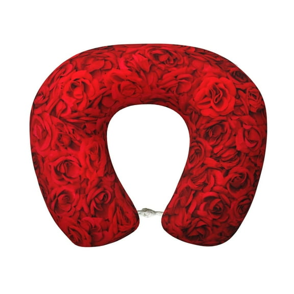 Goofa Red Rose Pattern Travel Pillow Memory Foam - Head Neck Support Airplane Pillow U-shaped Pillow Office Nap pillow Ergonomic Travel Accessory