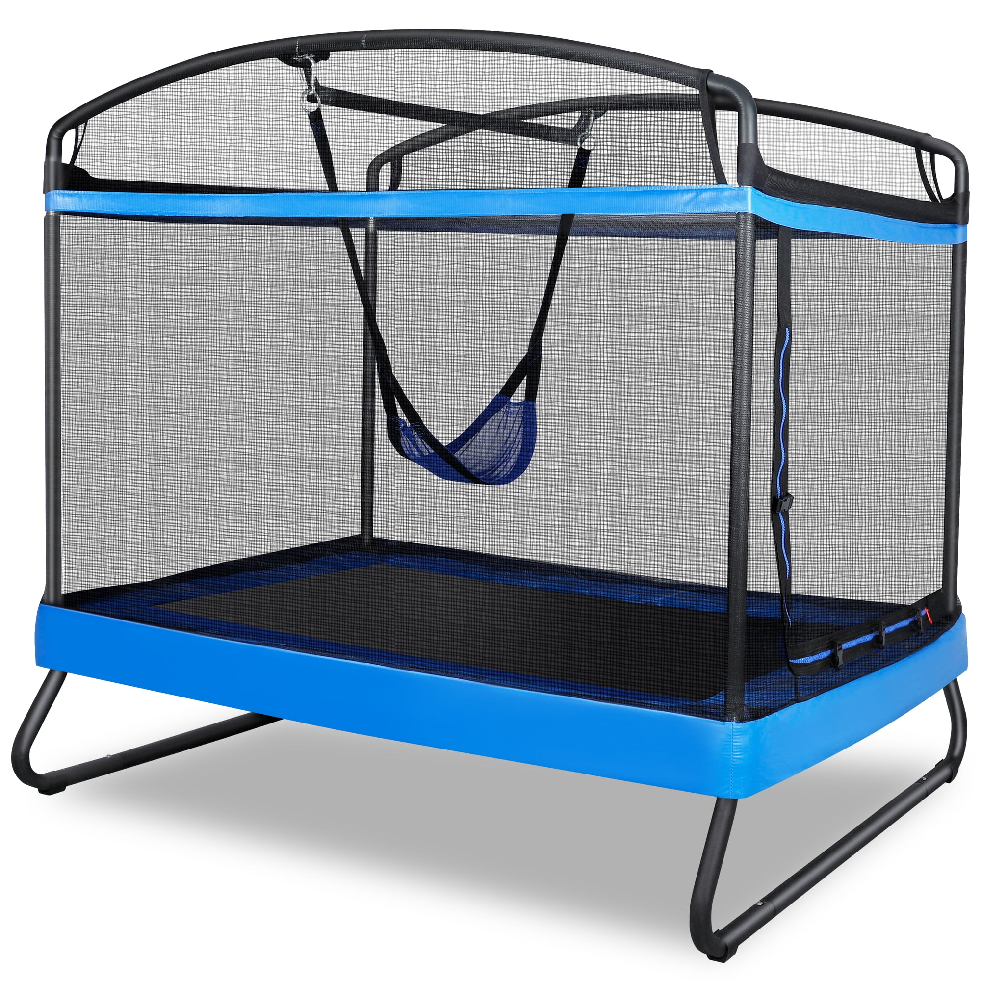 GIKPAL 3-in-1 Kids Trampoline with Swing Set, 6FT Rectangle Toddler Trampoline Indoor/Outdoor for Ages 3-8, Heavy-Duty Jumping Mat for Backyard Play, Blue