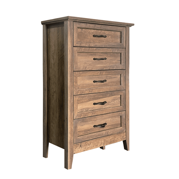 Senfot Rustic Wood 5 Drawer Dresser for Closet, Farmhouse Dresser, Tall Chest of Drawers with Wide Metal Handles, Dressers Organizer for Entryway, Living Room, Bedroom, Retro Yellow