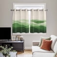 thumbnail image 5 of Green Beige Ombre Kitchen Curtains Short 54 Inch Length, Minimalist Ocean Waves Linen Grommet Top Bedroom Living Room Curtains, Light Filtering Cafe Curtain Drapes 2 Panels Set 84''x54'', 5 of 9