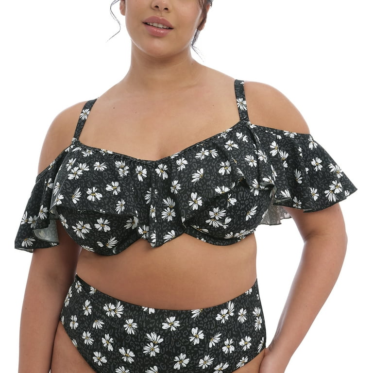 Women s Elomi Best ES7273 Plain Sailing Underwire Frill Bikini Swim Top Black Daisy 42G