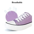 thumbnail image 3 of Women Lace Up Canvas Walking Tennis Sneakers, Low Top Casual Comfort Flat Shoes，Purple, 3 of 7