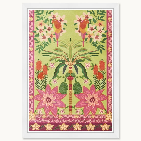 Wynwood Studio Jungle Tapestry Ii Framed Tropical Chinoiserie Art Prints, 15 " x 21 ", White Satin Flat Frame