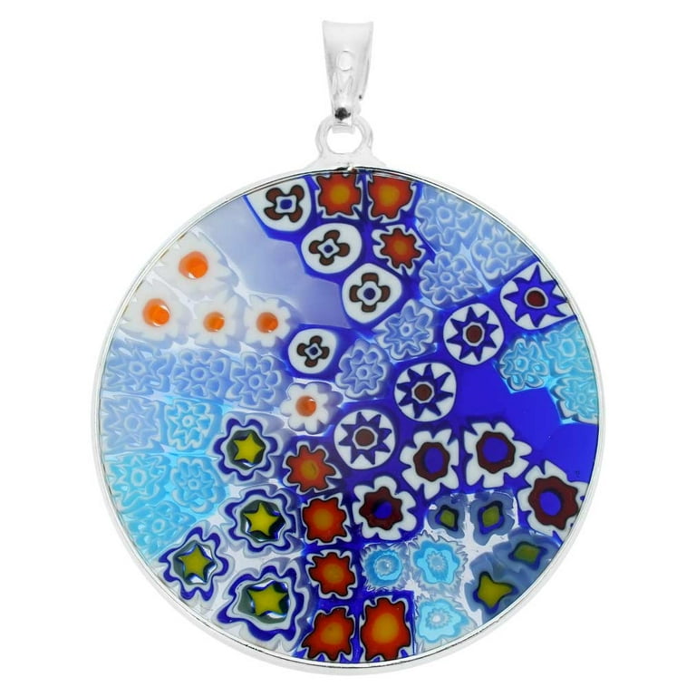 GlassOfVenice Murano Glass Millefiori Pendant in Silver Frame 1 1