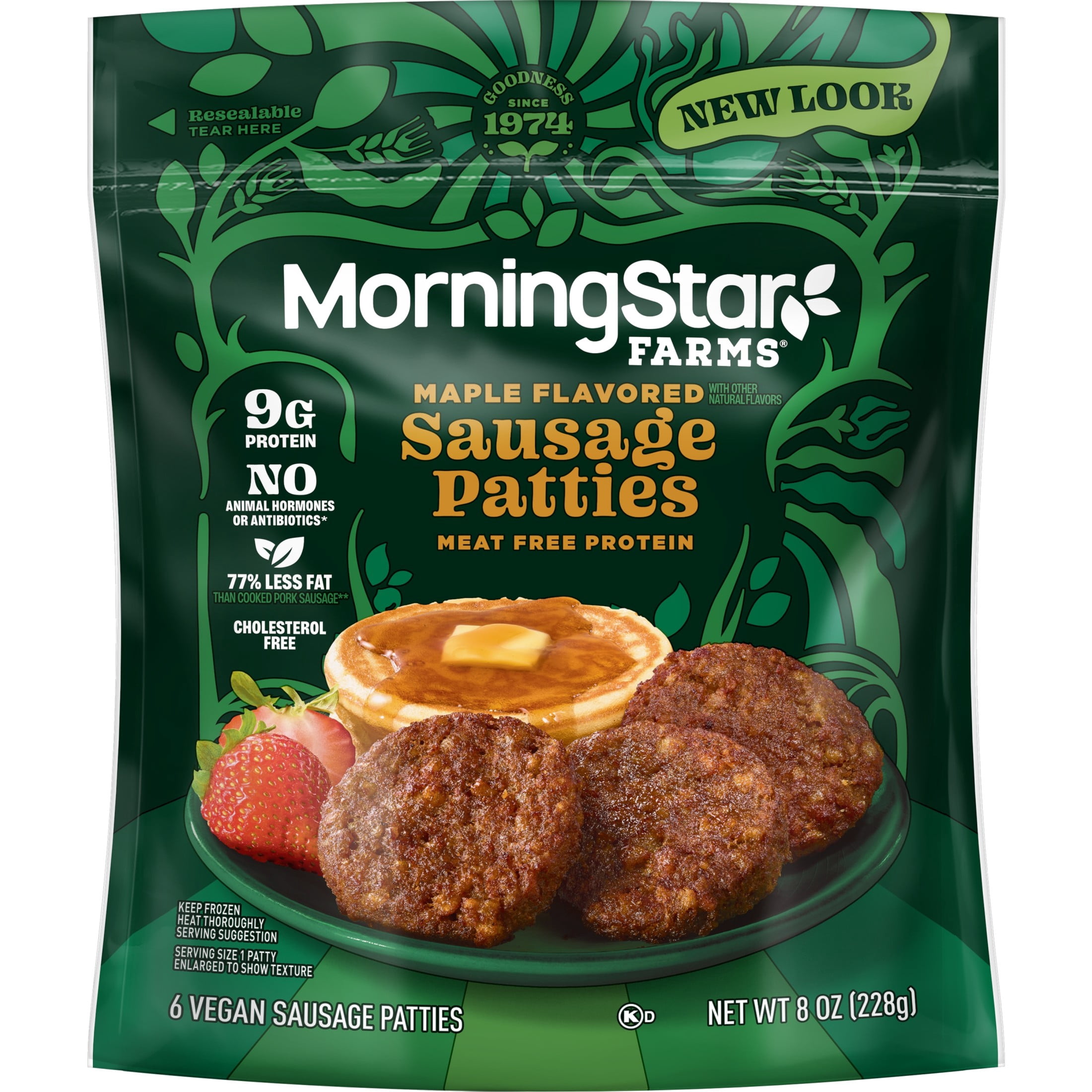 MorningStar Farms Veggie Breakfast Maple Flavored Plant Based Sausage Patties, Vegan Sausage, 8 oz, 6 Count Bag