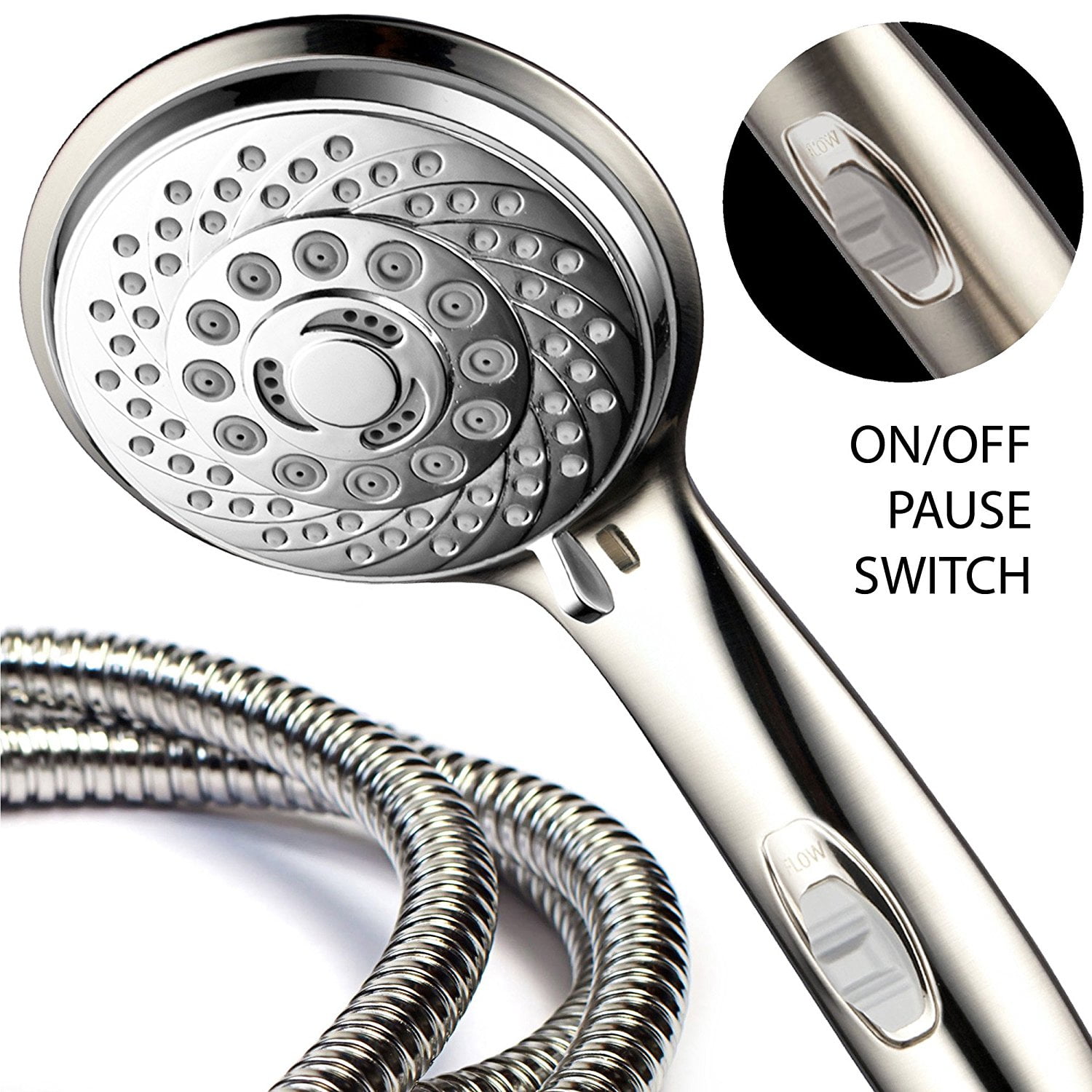 7 Setting Ultra Luxury Handheld Shower Head With Patented On Off 7 Setting Ultra Luxury Handheld Shower Head With Patented On Off Pause Switch Brushed Nickel Chrome Can Be Used As Overhead Or â