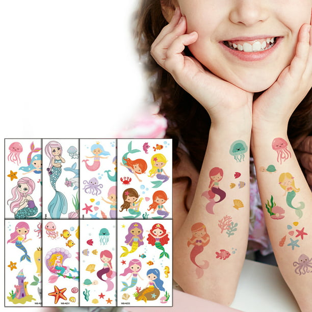 10 Sheet Children Cartoon Mermaid Tattoo Stickers Waterproof Temporary  Tattoos for Kids Birthday Party Gift 