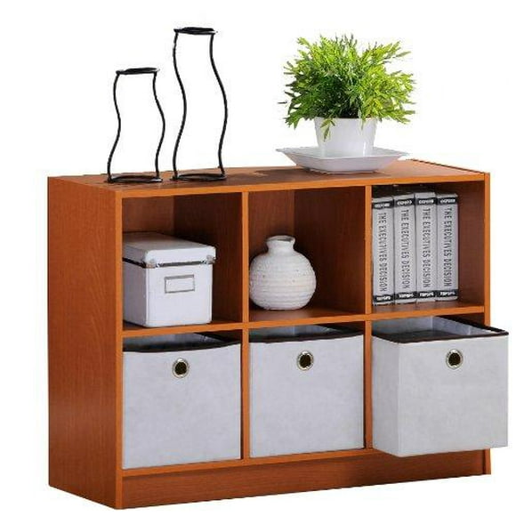 Furinno 99940LC/IV Basic 3x2 Bookcase Storage w/Bins, Light Cherry/Ivory
