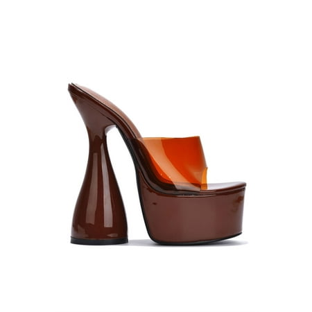 

Cape Robbin INJI Transparent Clear Chunky High Heels BROWN (10 BROWN)