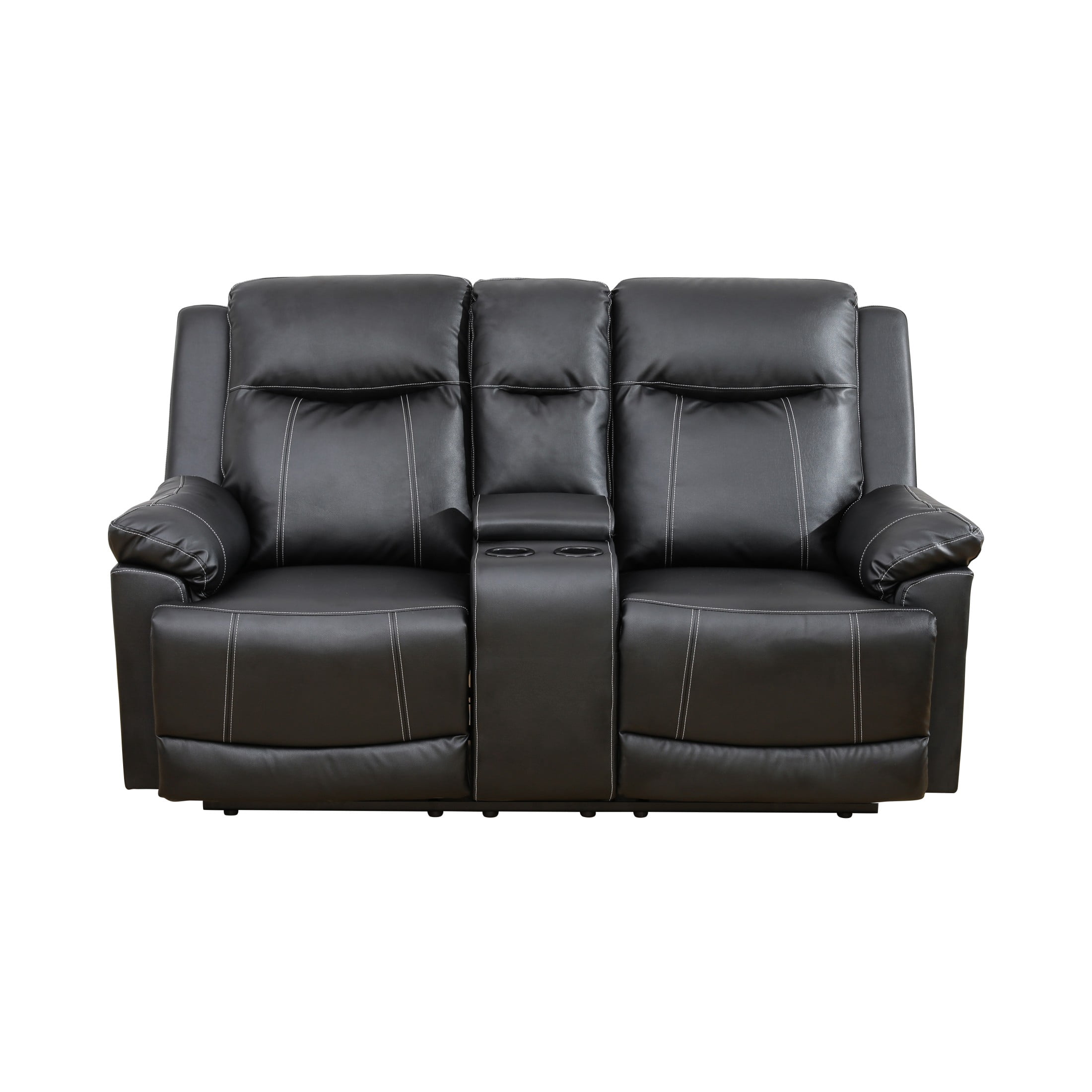 Aukfa Double Recliner Loveseat Sofa, Overstuffed Loveseat with Cupholder for Living Room, Black