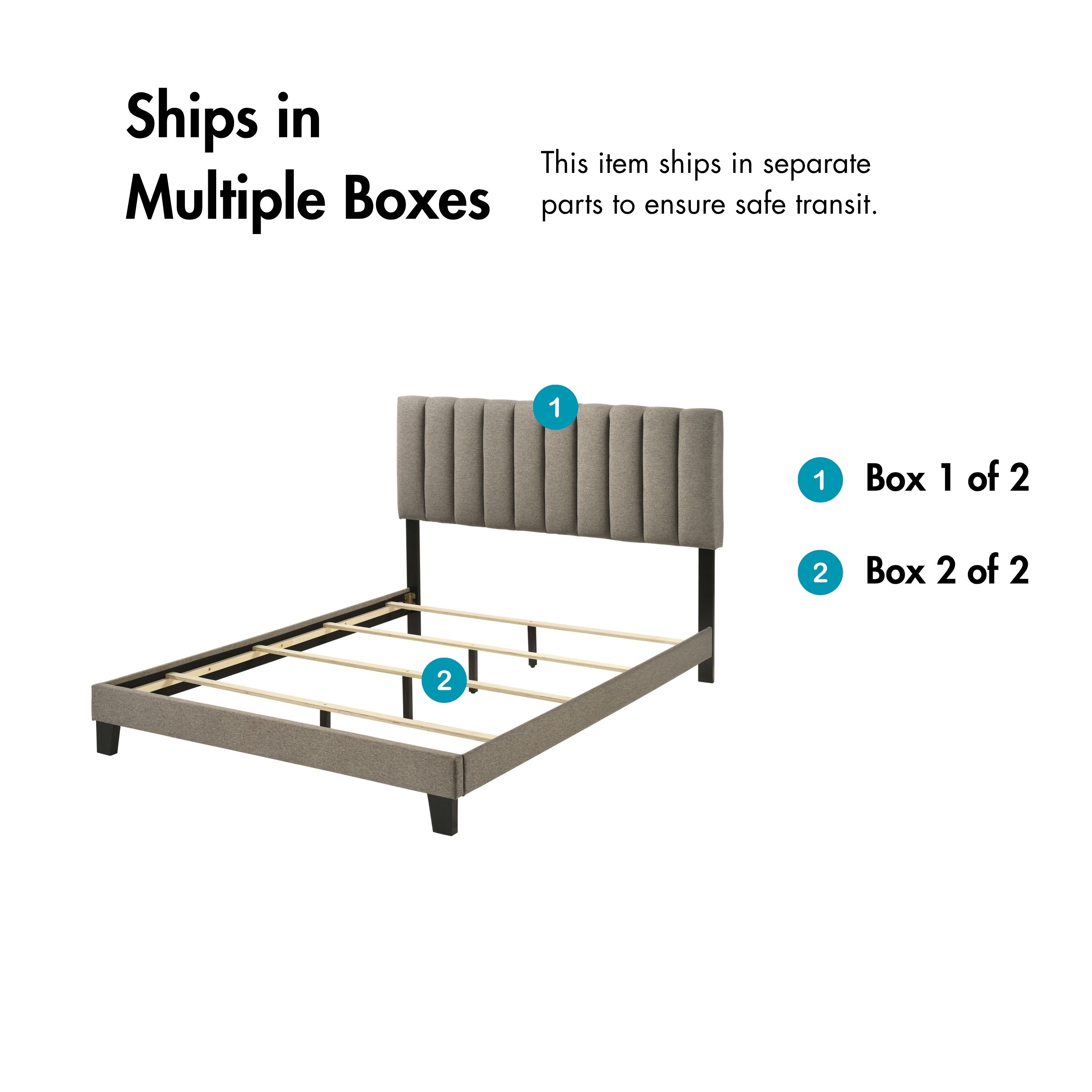 Furniture of America Talia Fabric Upholstered King Panel Bed with Channeled Headboard, Walnut