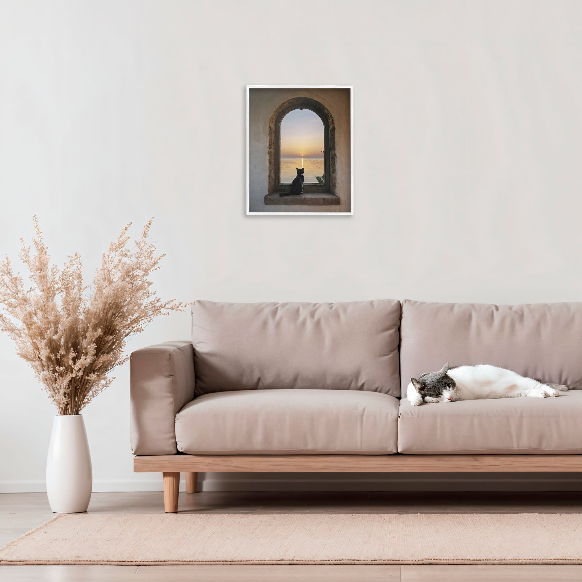 Stupell Industries Cat Overlooking Water at Sunset White Framed Giclee Art, design by Creative Studio