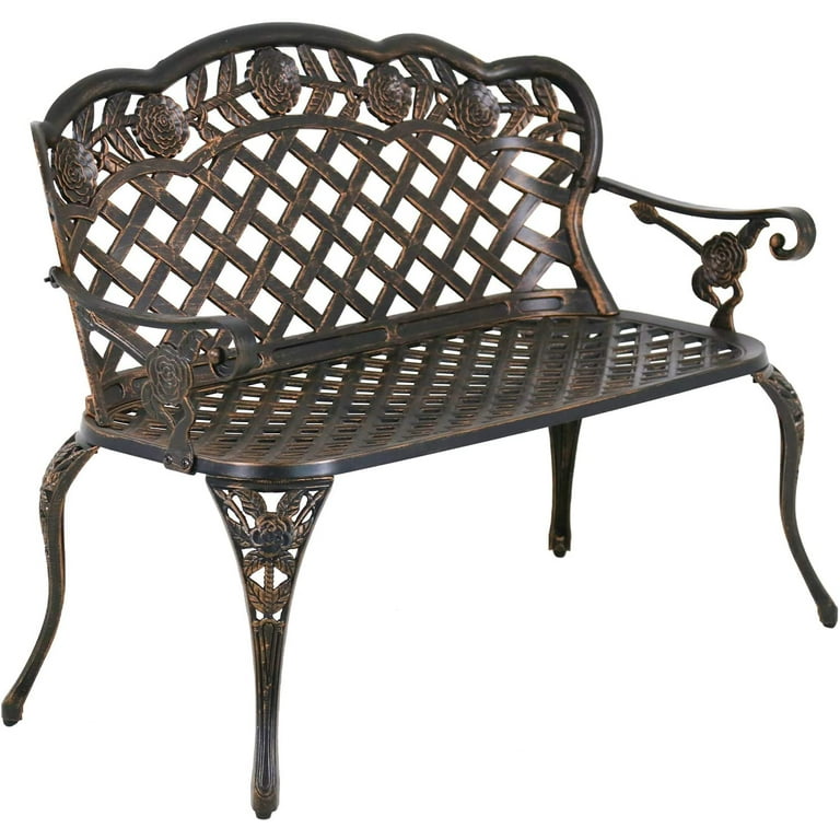 Garden Bench Park Bench Metal Bench Outdoor Benches Clearance Patio Bench Yard Floral Rose Accented Bronze