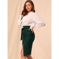 thumbnail image 2 of Falda de tubo corta vintage Allegra K con cinturón y abertura con botones decorativos Verde XS, 2 of 6