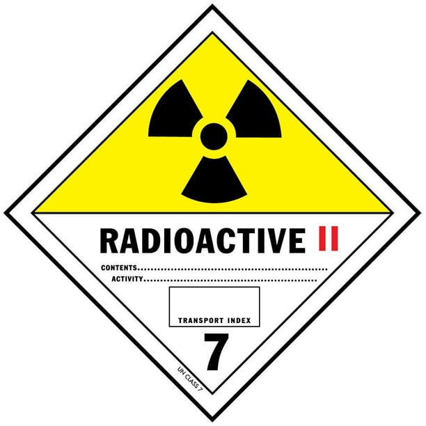 RADIOACTIVE II MATERIAL, Hazard Class 7 D.O.T. Shipping Labels, 4" x 4