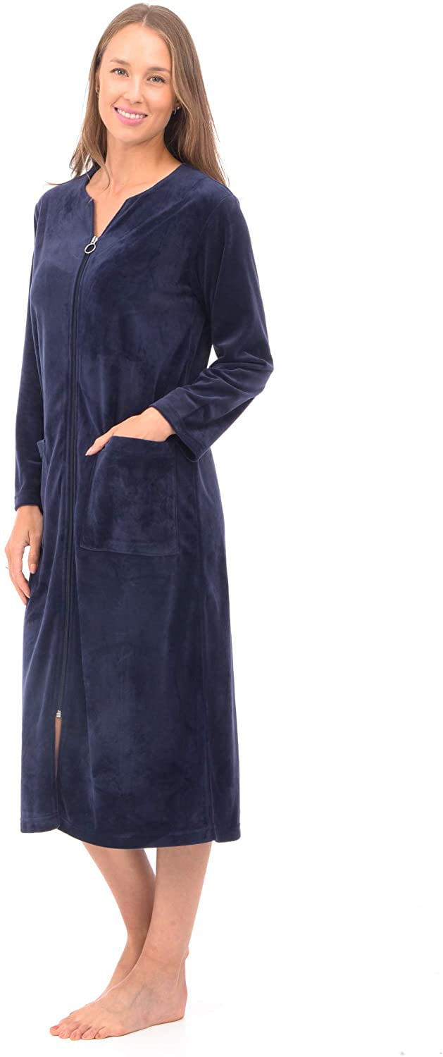 Patricia Lingerie Women's Ultra Soft Velour Robe Housecoat with Zipper and 2 Front Pockets