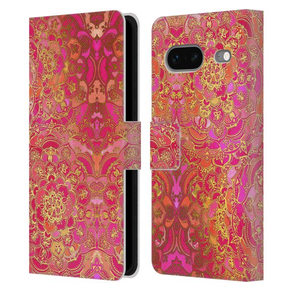 Head Case Designs Officially Licensed Micklyn Le Feuvre Mandala Hot Pink Gold and Orange Leather Book Wallet Case Cover Compatible with Google Pixel 7
