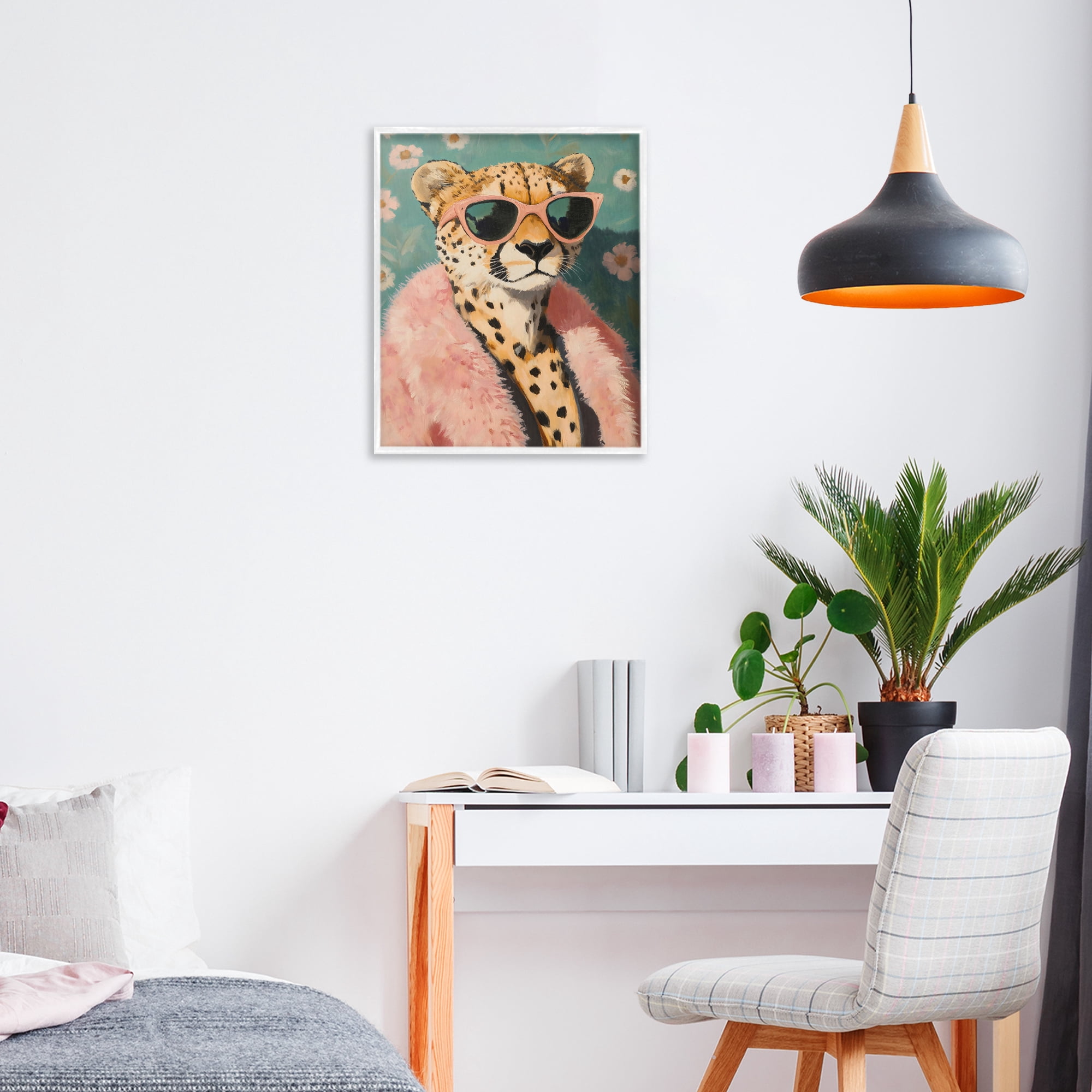 Stupell Industries Glam Cheetah in Pink Fur White Framed Giclee Art, design by The Prints Vibe