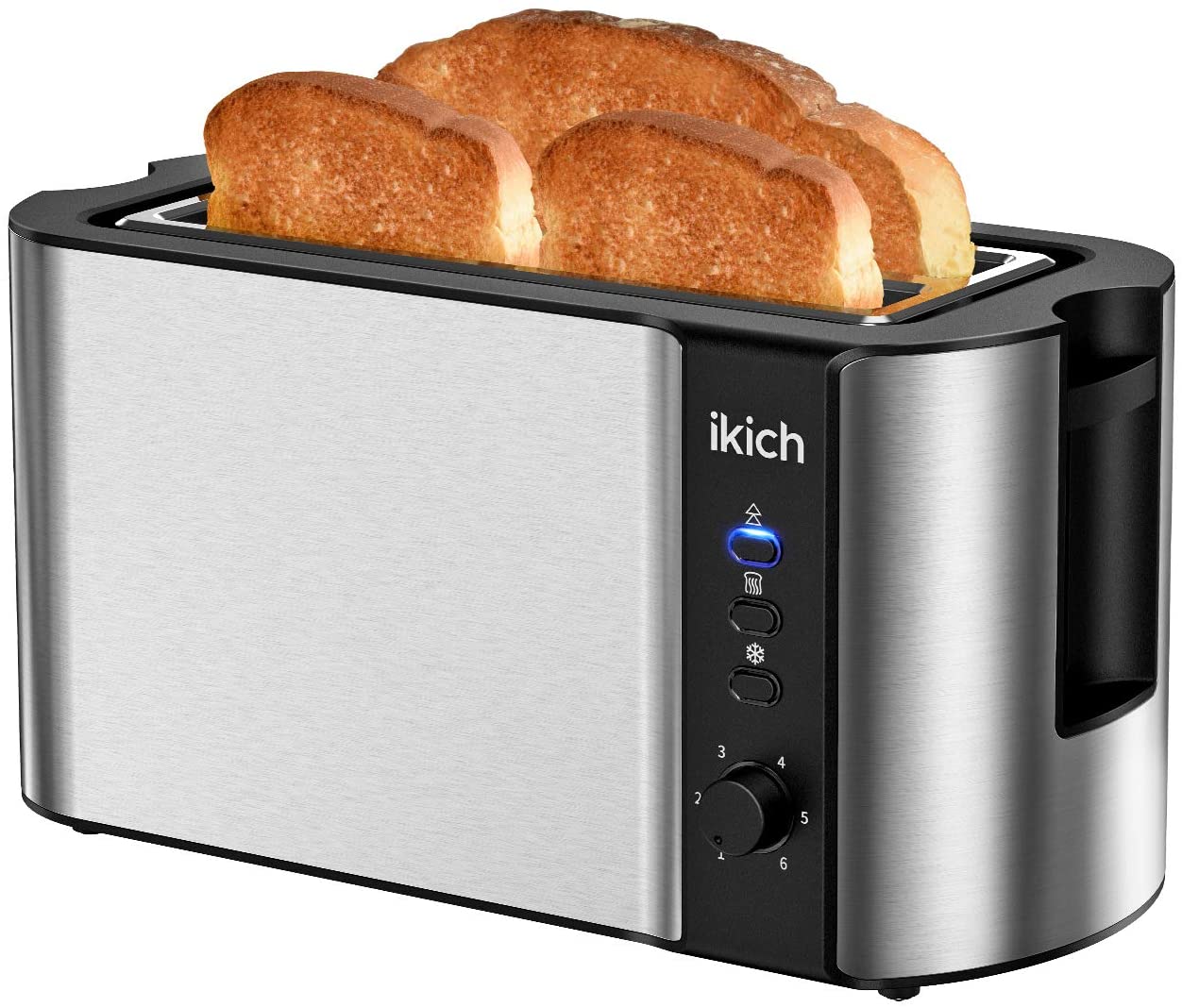 IKICH Toaster 4 Slice, Toaster 2 Long Slot Stainless Steel, Warming