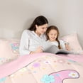 thumbnail image 4 of Castle Fairy Flower Balloon Letter E Queen Comforter Set 3pcs for Girls,Pastel Initial Bedding Comforter Set for Kids,Pink Reversible, 4 of 6