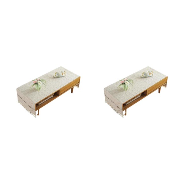 Shengyu 1/2/3/5 Cotton Linen Tablecloth Rectangular TV Cabinet Coffee Desktop Fringe Waterproof Table Cloth for Dining Hall Garden 50*145cm,Embroid/Light coffee 2PCS