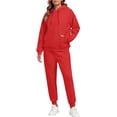 thumbnail image 2 of Womens Fleece 2 Piece Outfits Lounge Hoodie Sweatsuits Sets Oversized Sweatshirt Baggy Sweatpants Set W/Pockets Red M, 2 of 7