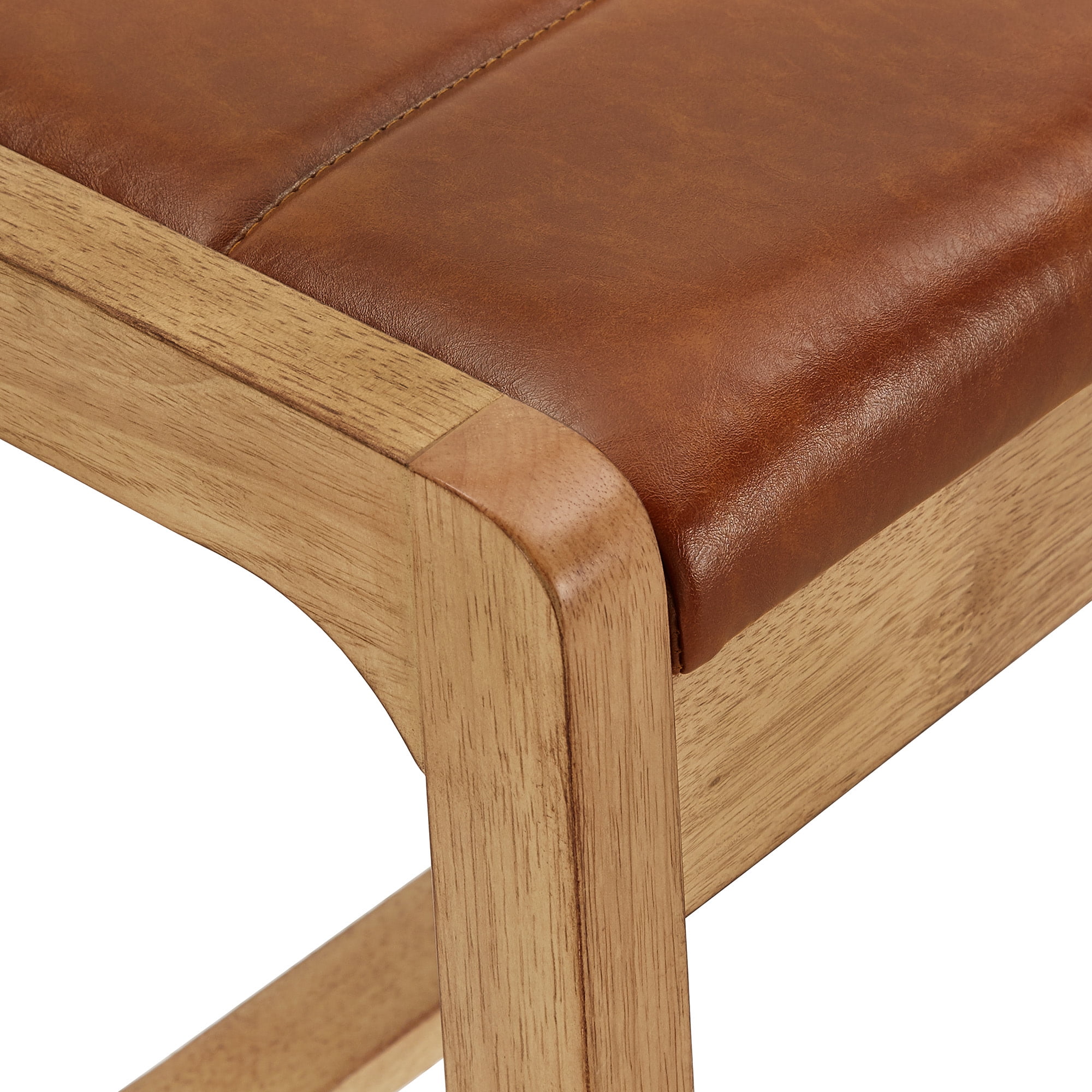 Weston Home Skovde Modern Scandinavian Light Oak Finish Bench, Caramel Faux Leather Cushion