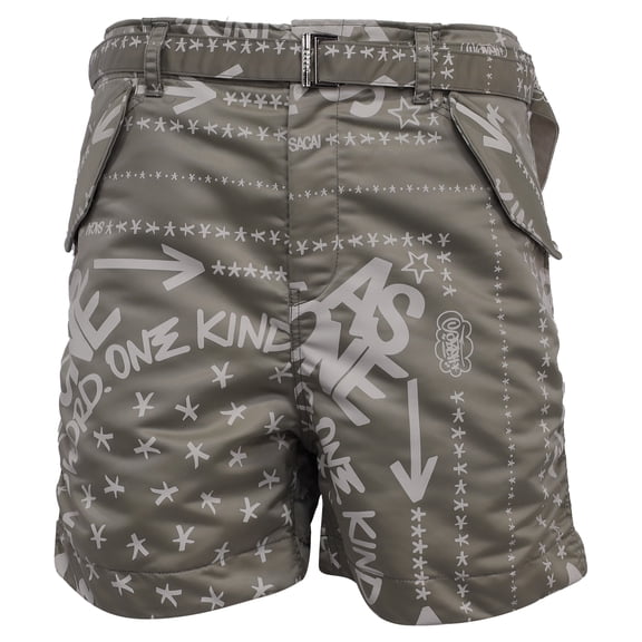 Pre-Owned Sacai Eric Haze Bandana Print Shorts in Khaki Green Nylon