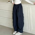 thumbnail image 2 of ZXLBBD Girls High Waisted Solid Color Loose Fit Pockets Cargo Pants for Kids Trousers Streetwear Fashion Causal Daily Wear,Navy,Size 14 Y-15 Y, 2 of 4